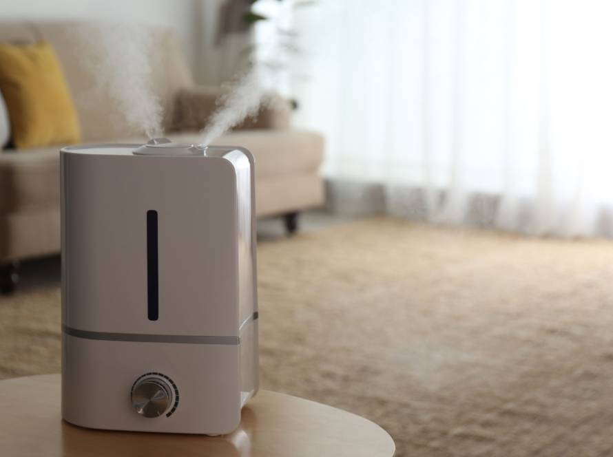Cool mist humidifier on a table in a bright living room
